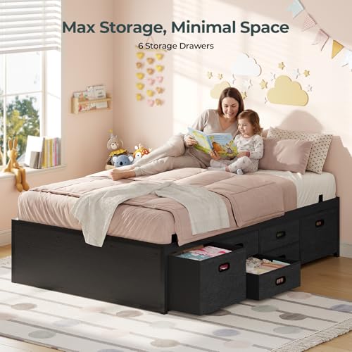 ADORNEVE Twin Bed Frames with 12 Storage Drawers, Metal Bed Frame Twin with Steel Slat Support, Footboard, Platform Bed for Kids,Teens, No Box Spring Needed, Easy Assembly, Noise-Free,Black ADORNEVE