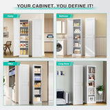 SISESOL 71" Tall Narrow Storage Cabinet with 1 Door and 5 Shelves,Slim Kitchen Pantry Cabinet,White Metal Bathroom Cabinets,Large Cupboard for Home,Kitchen,Laundry,Bathroom SISESOL