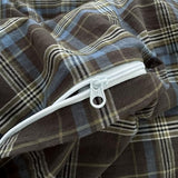 DONEUS Buffalo Plaid Duvet Cover Set 100% Washed Cotton Natural Linen Like Super Soft Comfy 3 Piece Brown Blue Gingham Checkered Bedding Set with Zipper Closure (Queen 90"x90", for All Seasons) DONEUS