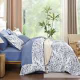 WONGS BEDDING Blue Floral Comforter Set Queen Size, 8 Pieces Flower Botanical Bed in a Bag Bedding Set, Soft Microfiber Comforter, Sheets, Pillowcases & Shams (90"x90") WONGS BEDDING