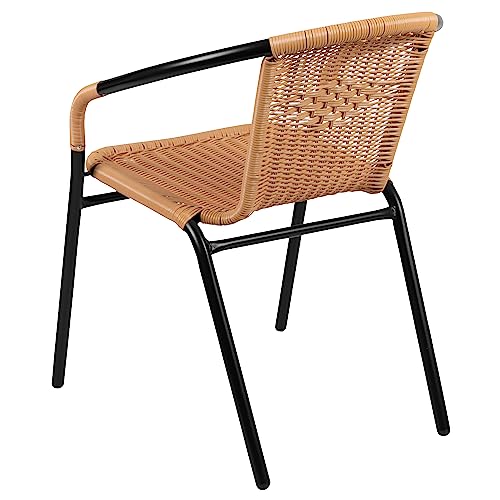 EMMA + OLIVER 2 Pack Beige Rattan Indoor-Outdoor Restaurant Stack Chair with Curved Back EMMA + OLIVER
