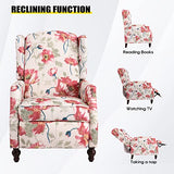 Consofa Upholstered Wingback Recliner Chair, Traditional Push Back Recliner with Padded Seat, Fabric Floral Recliner Wingback Chair, Mid Century Modern Wingback Chairs for Living Room (2,Red Floral)