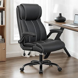 BESTFAIR Ergonomic Office Chair - Desk Computer Chair, Leather High Back Executive Chairs with Adjustable Lumbar Support & Flip Up Arms, Rocking, Black BESTFAIR