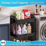 SUNALLY 3 Tier Rolling Cart with Drawer, Bathroom Storage Organizer with 2 Lockable Wheels, Multifunctional Rolling Storage Cart for Bathroom, Kitchen, Office, Craft, Makeup, Baby Essentials, Black
