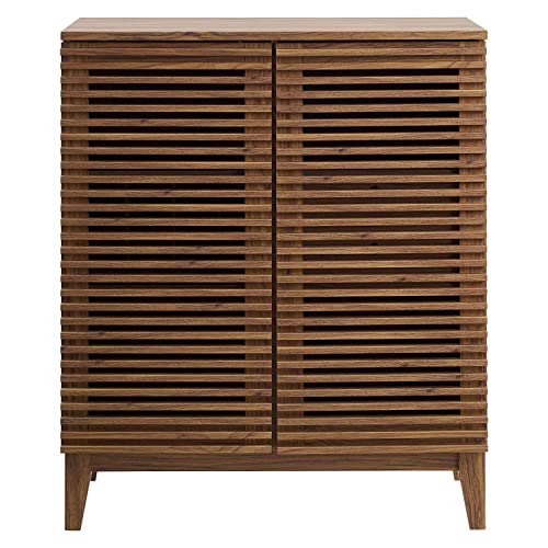 Modway Render Mid-Century Modern Wine Rack Storage, Bar Cabinet, Walnut - WoodArtSupply