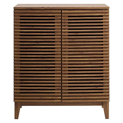 Modway Render Mid-Century Modern Wine Rack Storage, Bar Cabinet, Walnut - WoodArtSupply