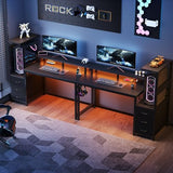 DUMOS L Shaped Gaming Desk with Shelves Storage Drawers 52'', Black Computer Desks with LED Lights Power Outlets, Office Wood Table with PC Stand Cable Management for Bedroom Dual Monitor Streaming DUMOS