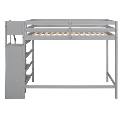 Harper & Bright Designs Grey Full Loft Bed with Staircase, Wardrobe, and Storage Shelf for Kids and Teens - WoodArtSupply