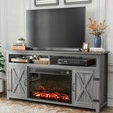 YESHOMY Fireplace TV Stand for Television up to 65+ Inch with Storage and Farmhouse Barn Doors, Entertainment Center with Cabinet and Shelves, Media Console for Living Room, Gray Wash YESHOMY