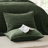 EXQ Home Fluffy Comforter Set Twin Size - Super Soft Faux Fur Stripe Jacquard Comforter 3 Pieces, Olive Green Fleece Bedding Set,Winter Warm Bed Set,1 Comforter with 1 Pillowcase EXQ Home