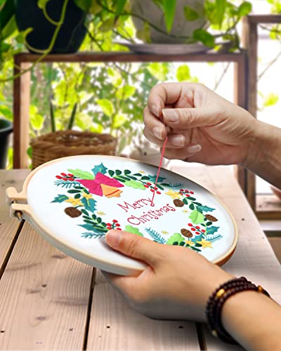 TINDTOP Christmas Embroidery Kit for Adult, 3 Sets Embroidery Stitch Practice kit Include Embroidery Cloth Hoops Threads for Craft Lover Hand Stitch TINDTOP