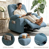 REFICCER Rocker Recliner Chair with Massage and Heat, Fabric Overstuffed Swivel Recliners Glider with Cup Holder Side Pocket, Rocking Reclining Sofa Chair for Adults Living Room, Blue