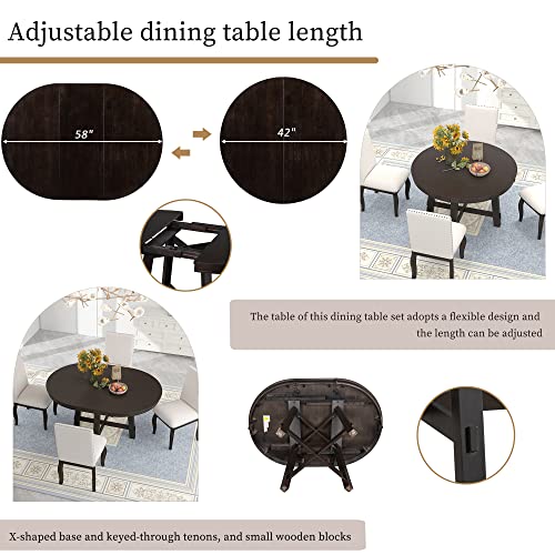 P PURLOVE Round Kitchen Table, Round Extendable Dining Table with 16" Leaf,Wood Dining Table Round,Espresso Dinner Table