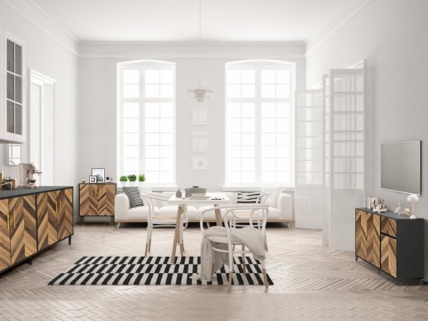 Likein Modern Sideboard Buffet Cabinet 58" with 4 Doors, Long Coffee Bar Credenza Storage Cabinet with Adjustable Shelves, Console Table for Dinning room, Living Room, Hallway, Bedroom, Black Brown Likein