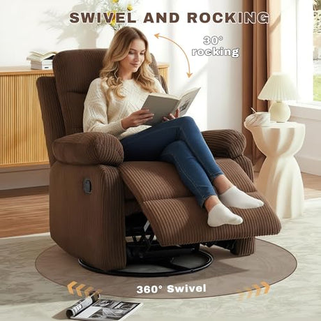 GAOHAPY Rocking Recliner Chair,Modern Swivel Glider Recliner Chair,Corduroy Fabric Upholstery Recliner,Manual Reclining Sofa Chair for Living Room,Office,Apartment (Brown) GAOHAPY