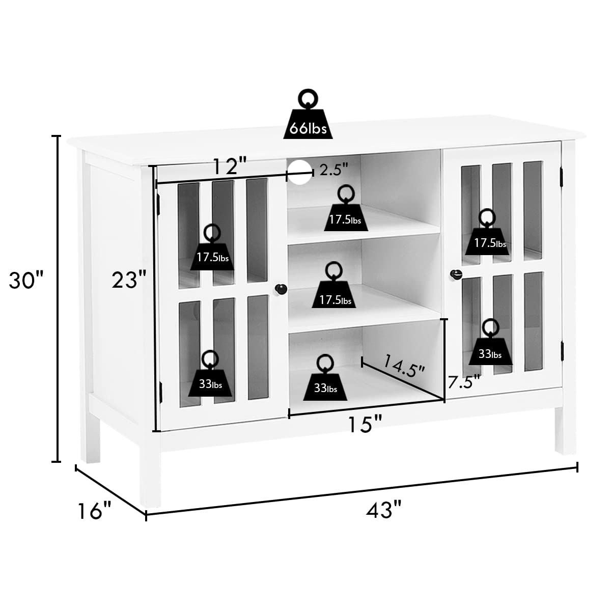 Tangkula White TV Stand, Modern Tall Entertainment Center for TVs up to 50", Media Console w/2 Storage Cabinets & 3 Open Shelves, Wire Hole, Wood TV Console Table for Living Room, White - WoodArtSupply