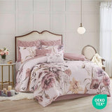 Madison Park Floral King Comforter Set, Cotton Rich Bedding Set Feminine Design Shabby Chic King Size Comforter Sets, All Season Bed Cover with Shams, Bed Skirt, Décor Pillow, Blush 8 Piece Madison Park