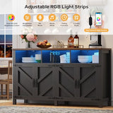 knoworld Buffet Sideboard with Storage with Power Outlets & LED Light 4 Doors, 55'' Large Farmhouse Kitchen Storage Cabinet Wood Coffee Bar Cabinet Buffet Table for Kitchen, Dining Room, Entryway knoworld