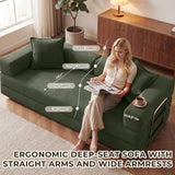 GRUSIGN 78 Inch Convertible Sofa Bed, 5-in-1 Futon Sofa Bed Pull Out Couch, Boneless Couch Bed for Living Room, Corduroy Boneless Couches for Bedroom, Apartment, No Assembly Sleeper Sofa Bed, Green GRUSIGN