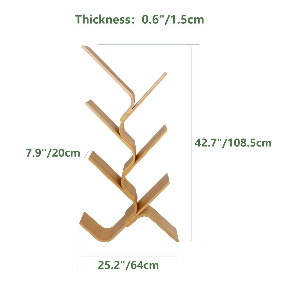 Modern 6-Tier Bamboo Tree Bookshelf - Stylish Curved Rack Organizer for Home and Office briteman