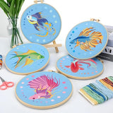LOADSFUN 5 Pack Embroidery Kit for Beginners - Needlepoint Kits for Adults Step by Step Instructions with Video Tutorials, Full Craft Tool Set with Hoop, Needles and Threads (Goldfish)