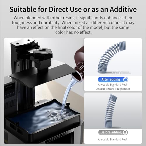 ANYCUBIC Ultra Tough Resin, 3D Printer Resin with Strong Impact Resistance and High Flexibility, Suitable for Direct Use or as an Additive, Wide Compatible for LCD Resin 3D Printers (Grey, 1kg) ANYCUBIC