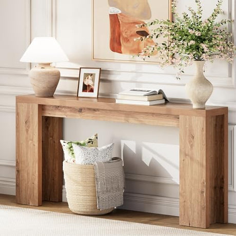 70.9 Inch Extra Long Console Table, Farmhouse Entryway Table with Thickened Base, Wood Sofa Table Behind Couch Table, Narrow Entryway Accent Table for Living Room, Hallway, Entrance, Foyer, Brown karlott