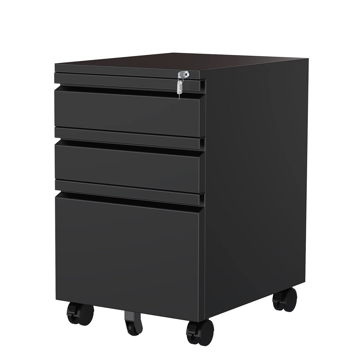 MIIIKO 3 Drawer File Cabinet, Metal Filing Cabinet with Lock Rolling Wheels, Office Storage Cabinet Under Desk,Deep Drawers for Hanging Legal Letter Fill, Full Assembled Except Casters MIIIKO
