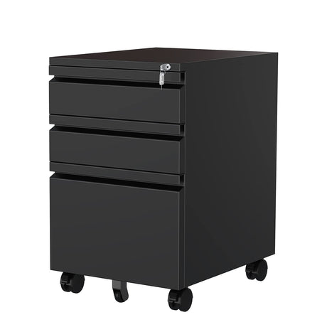 MIIIKO 3 Drawer File Cabinet, Metal Filing Cabinet with Lock Rolling Wheels, Office Storage Cabinet Under Desk,Deep Drawers for Hanging Legal Letter Fill, Full Assembled Except Casters MIIIKO