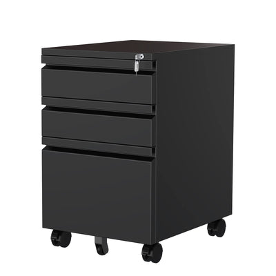 MIIIKO 3 Drawer File Cabinet, Metal Filing Cabinet with Lock Rolling Wheels, Office Storage Cabinet Under Desk,Deep Drawers for Hanging Legal Letter Fill, Full Assembled Except Casters