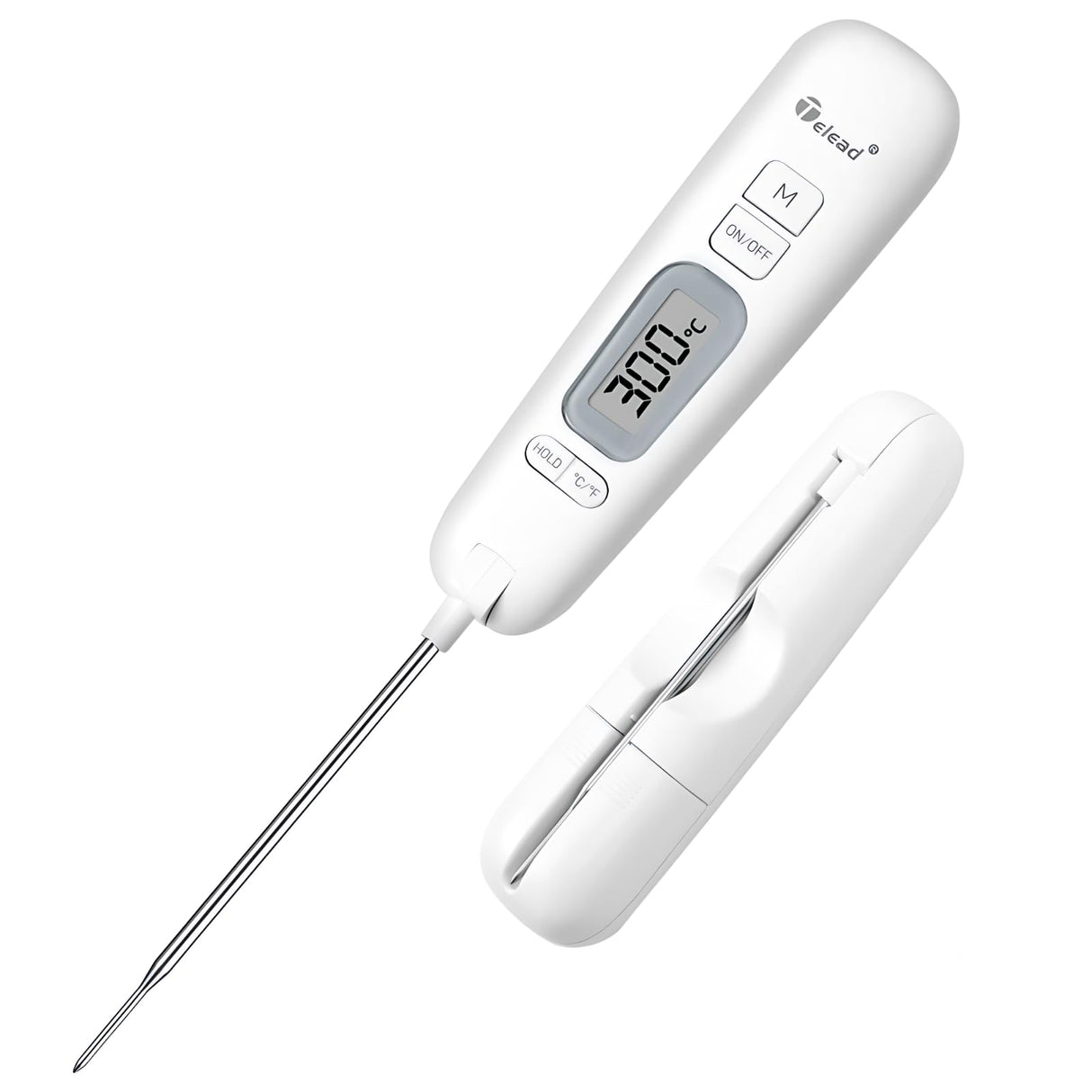 Telead Digital Water Thermometer for Liquid – Instant Read with Retractable Probe, Waterproof Probe for Cooking, Meat, BBQ, Milk & Candles, Safe & Hygienic Design, Long Stainless Steel Probe (White) Telead