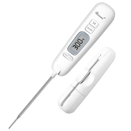 Telead Digital Water Thermometer for Liquid – Instant Read with Retractable Probe, Waterproof Probe for Cooking, Meat, BBQ, Milk & Candles, Safe & Hygienic Design, Long Stainless Steel Probe (White) Telead