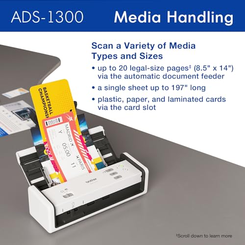 Brother ADS-1300 Compact Desktop Scanner | Scan Speeds of Up to 30ppm | Single Pass Double-Sided Scanning Brother