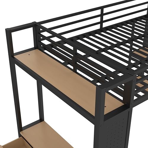 ICIUIOIR Full Size Loft Bed with Storage, Space-Saving Loft Beds with Shelves, Drawers, Pegboard and Wardrobe, MDF + Metal Bed Frame/Full ICIUIOIR