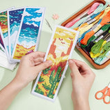 INFUNLY 6PCS Landscape Cross Stitch Bookmark Kit for Adults Mountain Cross Stitch Kits DIY Crossstitch Kits Natural Scenery Stamped Embroidery Bookmark Kit with Instructions for Book Lovers Readers