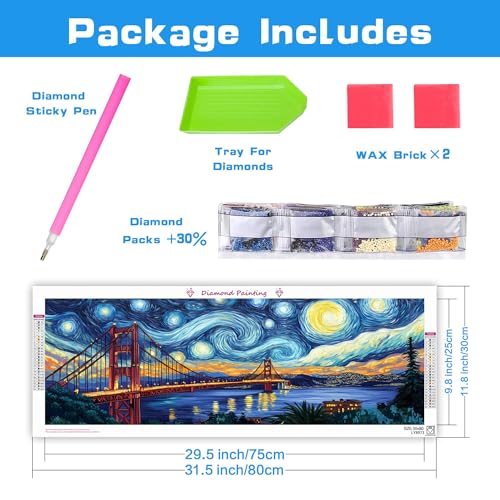 Wergund 5D DIY Large Diamond Art Kits for Adults Iron Bridge, Large Size Diamond Art Landscape, Full Drill Crystal Rhinestone Embroidery Cross Stitch Arts Craft Canvas Home Wall Decor Gift 12x30Inch Wergund