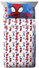Jay Franco Kids Sheet Set with Fitted, Flat Sheets & Pillow Cover - Ultra-Soft Bedding with Pillowcase for Room Decor, White - Spidey & Friends, 4 Piece Full Jay Franco