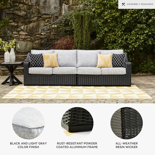 Signature Design by Ashley Beachcroft Casual Weather Resistant 2-Piece Outdoor/Indoor Loveseat with Cushion and 4 Toss Pillows, Black & Light Gray Signature Design by Ashley