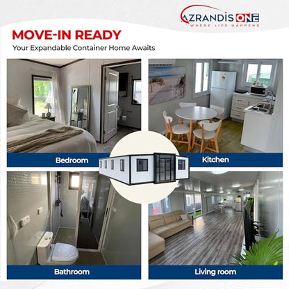 Azrandis One Portable Prefabricated Tiny Home, Foldable House to Live in 3 Bedroom, 1 Bathroom, 1 Kitchen, Quick Setup, Superior Insulation, House Container Home for Various Settings (30FT) - WoodArtSupply