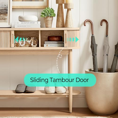 LINSY Fluted Console Table with Storage, Entryway Table Wood Entrance Tables for Front Door, Behind Couch Sofa Table with Shelves, Foyer Tables for Hallways, Living Room Boho Furniture, Light Wood LINSY