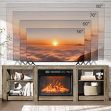 VINGLI Fireplace TV Stand for up to 80 inch TVs, Farmhouse Entertainment Center with Electric Fireplace Heater & Adjustable Shelves, Fireplace Media Console Table for Living Room, Gray Oak VINGLI