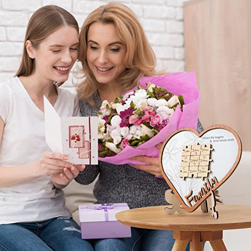 CHDITB Personalized Gift for Mom Grandma Mothers Day from Daughter, Mom Puzzle Pieces Love Decor with Inspirational Quotes, 3D Family Heart Shaped - WoodArtSupply