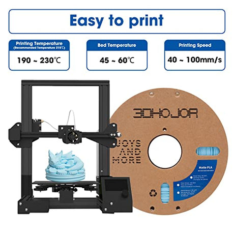 Matte PLA Filament 1.75mm Light Blue, PLA 3D Printer Filament, 1kg Spool (2.2lbs) PLA Filament, Fit Most FDM 3D Printer 3DHoJor