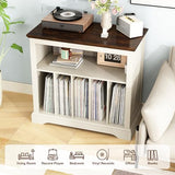 RowyPoey Large Farmhouse Record Player Stand, Turntable Stand with Vinyl Storage, Wood Record Holder Storage Cabinet Dispaly Shelf for Living Room, Bedroom, Office, Antique White RowyPoey