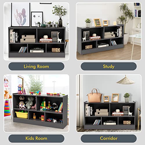 Tangkula 5-Cube Grey Open Bookshelf - Versatile 2-Tier Wooden Storage for Home and Kids Tangkula