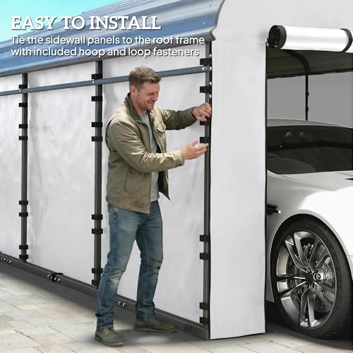 Outsunny Carport Replacement Sidewall Panels Set of 4 for 10' x 15' Carports, UPF50+ Waterproof PE Tarp Replacement Side Wall Cover with Zipper Door, Top Cover and Frame Not Included, White Outsunny