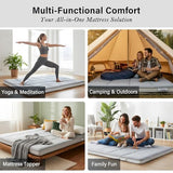 Tiita Queen Memory Foam Mattress Topper, 4" Thicken Futon Floor Mattress with Storage Bag and 2 Straps, Portable Roll Up Travel Car Camping Mattress Sleeping Pad, Grey Tiita