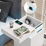 ADORNEVE Nightstand with Charging Station and LED Lights,Night Stand with Sliding Top for Bedroom,Bedside Table with Drawers,Modern End Side Table,White ADORNEVE