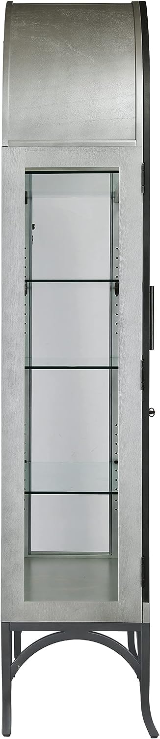 Howard Miller Ramona II Curio Cabinet II, Silver Finish - Lockable Storage Cabinets Vertical Home Decor for Collectibles, Decorative Items & Illuminated Display for Office with Aged Iron Metal Base Howard Miller