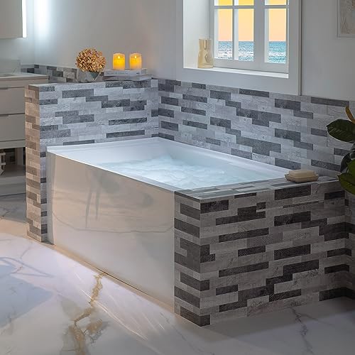 WOODBRIDGE 60" Acrylic Rectangular Alcove Soaking Bathtub in White with Right Drain, Matte Black Pop-Up Drain Included BA6030R WOODBRIDGE